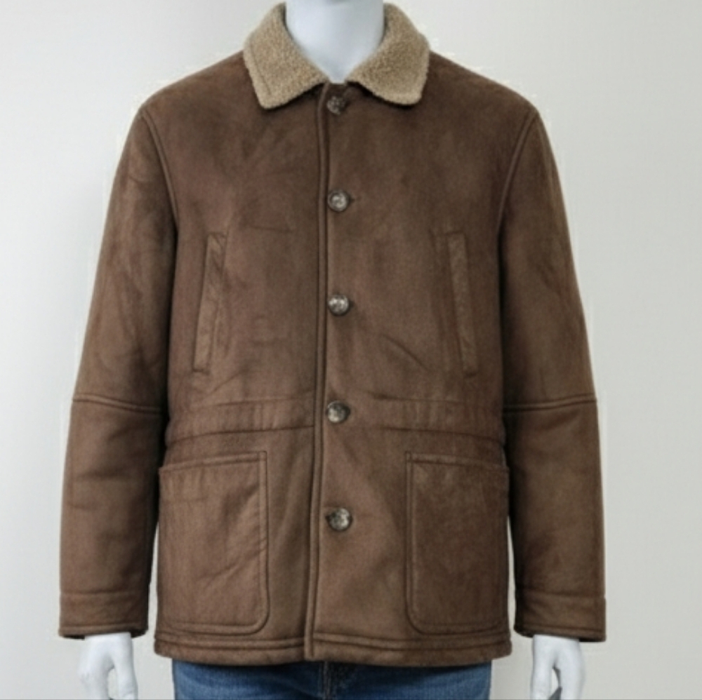 St. Johns Bay Woman's XL Brown Suede Shearling Collar‎ Jacket